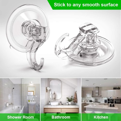 LUXEAR Suction Cup Hooks - 6 Pack Reusable Waterproof Hooks for Bathroom, Kitchen & Travel | Clear