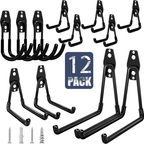 KOFANI Heavy-Duty Garage Hooks - 12 Pack Anti-Slip Coating for Bikes, Ladders & Garden Tools