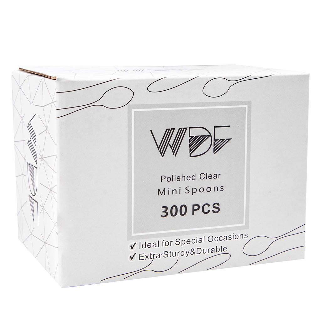 WDF 300 Pieces Clear Plastic Mini Spoons for Desserts 4 Inches Clear Plastic Spoons Heavy Duty Perfect for Cake, Desserts