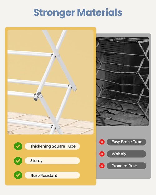 APEXCHASER Clothes Drying Rack - 3-Tier Expandable Metal Laundry Dryer | Collapsible Air Drying Rack, White