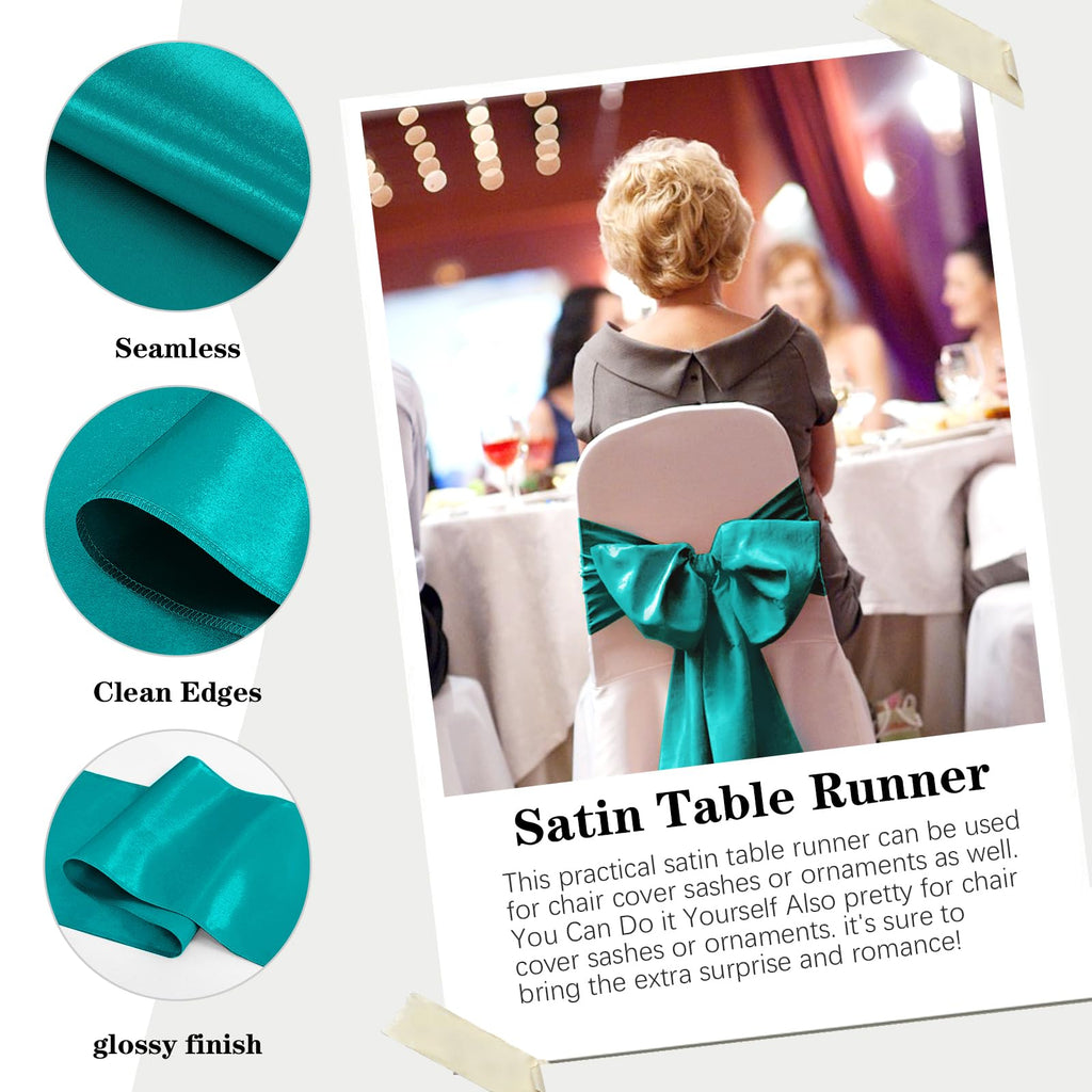 Yblut 10 Pack Satin Table Runner 12 x 108 Inch Long Peacock Blue Silk Table Runner for Wedding Party Banquet Birthday Decoration