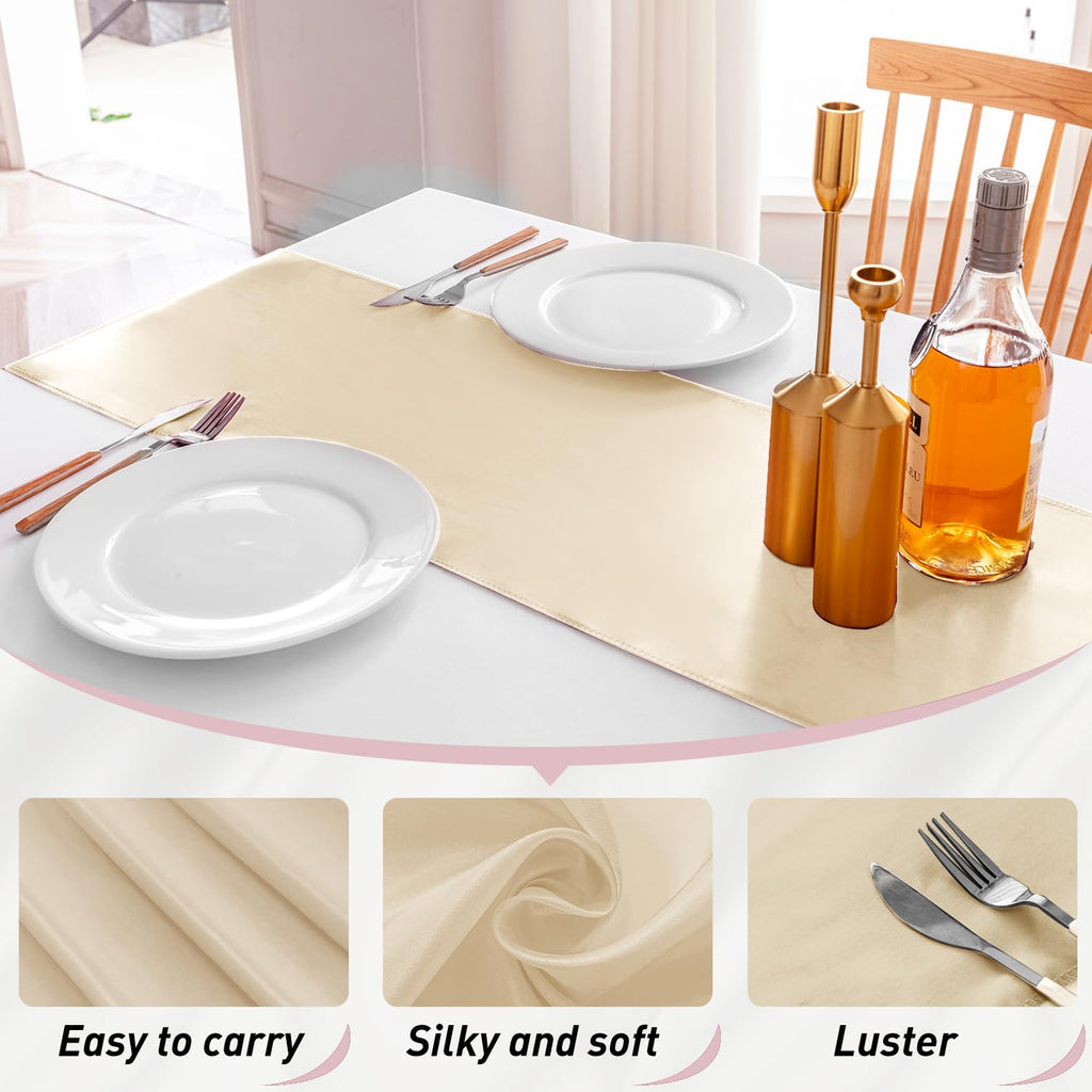 JEVIX 20 Pack Satin Table Runner 12 X 108 Inch Silk Table Runner for Party,Wedding, Birthday, Banquets,Decoration(Champagne)