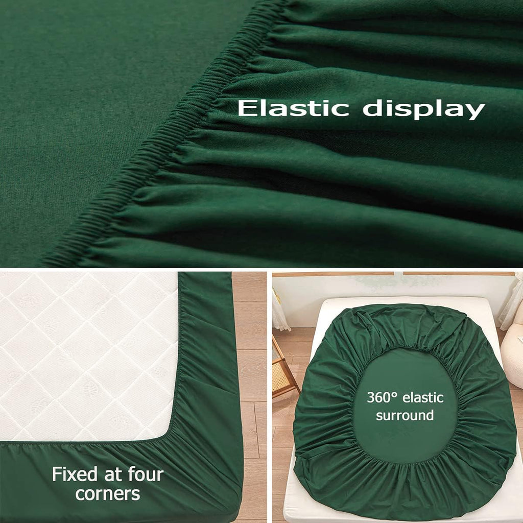 Skiennix Queen Size Fitted Sheet - Soft Microfiber, 15-Inch Deep Pocket, Dark Green | Fade Resistant & Easy Care