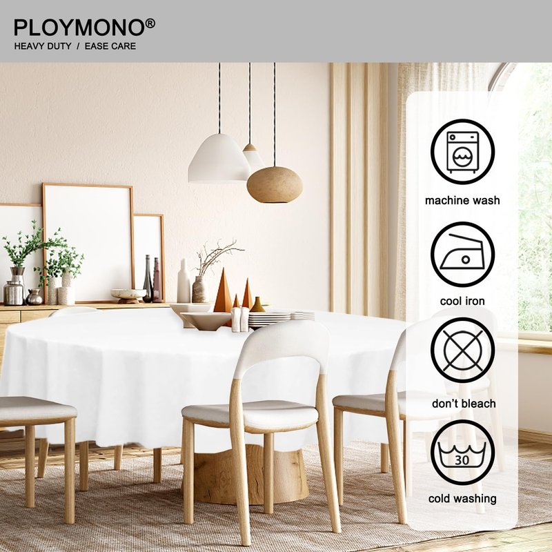 PLOYMONO 8 Pack White 90" Round Tablecloths, Reusable Polyester Table Covers for Buffet Banquet Party Wedding Restaurant