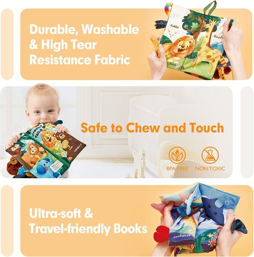 Hahaland Baby Toys - Crinkle Books for Babies | Soft Cloth Sensory Touch Books, 2-Pack for 0-6 Months