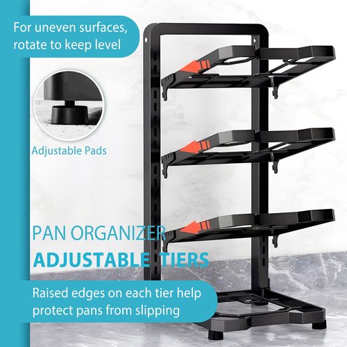 ROMATIA Pot and Pan Organizer Rack for under Cabinet, Heavy Duty Pot Pan Rack under Sink Organizers and Storage, Pot lid organizer, Kitchen Cabinet Organizer with 4 Adjustable Tiers