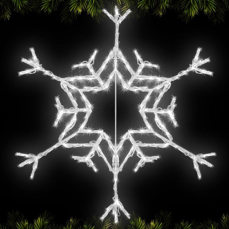 VIHOSE 36" Christmas Snowflake Lights 162 LED Snowflake Decoration Large Outdoor Hanging Lights for Yard Porch Christmas Party Nativity Scene Special Soft Head for Folding Iron Frame(Cool White)