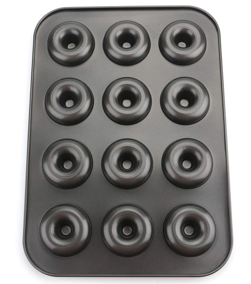 Lawei 2 Pack 12-Cavity Non-stick Donut Pan, Carbon Steel Donut Baking Pan for Muffin, Cake, Dessert, Mini Bagel Mold Donut Trays for Oven, Microwave, Freezer Safe