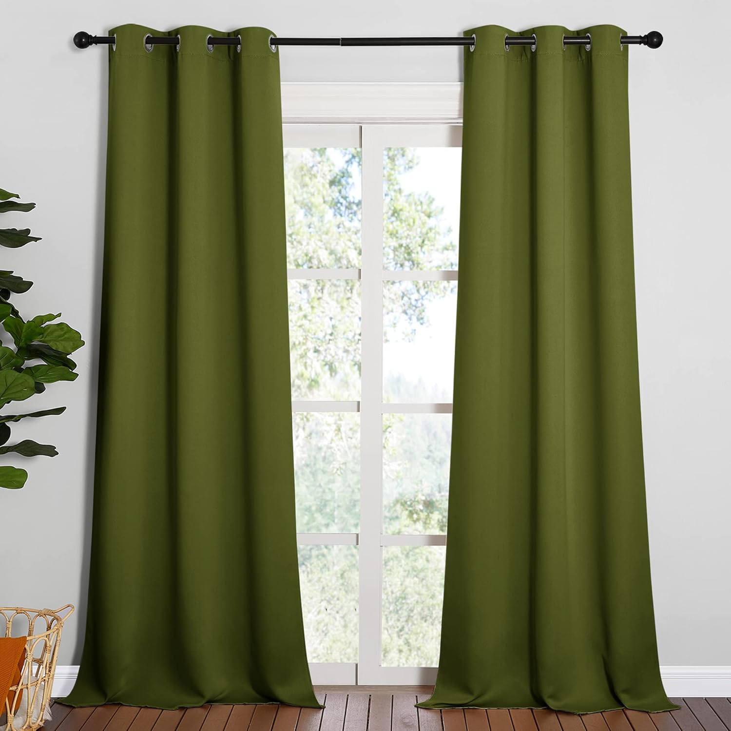 NICETOWN Blackout Curtains - Patio Glass Door Christmas Panels, Olive Green, 42" x 90", 1 Pair