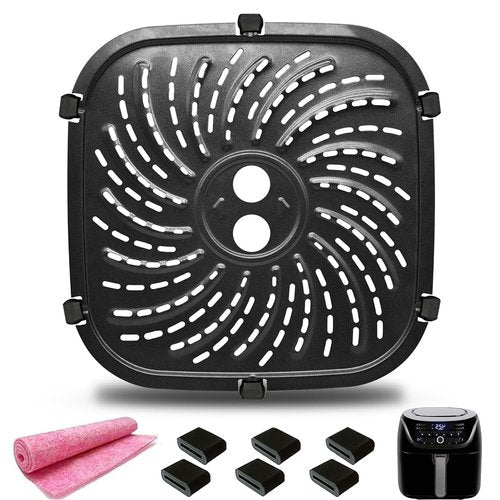 GCQFZ Air Fryer Grill Pan for PowerXL Vortex Pro 6 QT Air Fryer, Oval Nonstick 8.67''*8.67''Air Fryer Replacement Parts Accessories Rack Tray Basket Crisper Plate with Rubber Bumpers,Dishwasher Safe