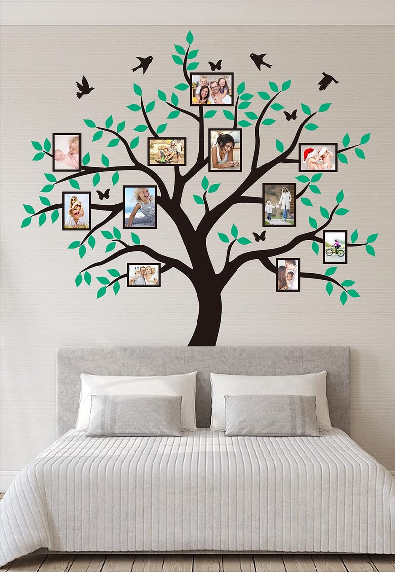 JEPART Family Photo Frame Tree Wall Decals Family Photos Pictures Frame Tree Wall Sticker, Family Photo Tree Wall Décor Living Room Baby Room Home Decor Tree(73.2" Wide x 71" Tall) (Black and Green)