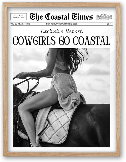 iHery Coastal Cowgirls Framed Canvas Wall Art - Natural Oak Wood 12x16in | Trendy Western Decor for Bedroom & Living Room