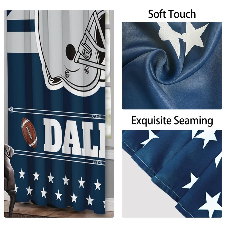 YANGUMGUAN Dallas Curtains Football Themed Blackout Curtains for Bedroom Man Cave & Dallas Room Decor 72" W x 63" L Curtains