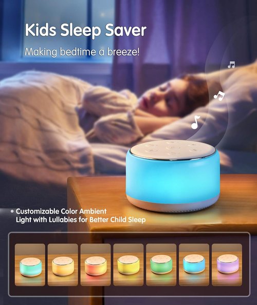 FamiSym White Noise Sound Machine - Rechargeable Baby Soother with Night Light & 34 Soothing Sounds | Portable for Kids & Adults