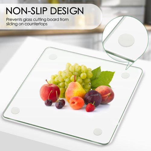 FAAYUCK Tempered Glass Cutting Board, 2 Pack Glass Cutting Board for Kitchen Counter with Non-Slip Feets, Scratch Resistant, Heat Resistant, Easy to Clean (10x10 inch)