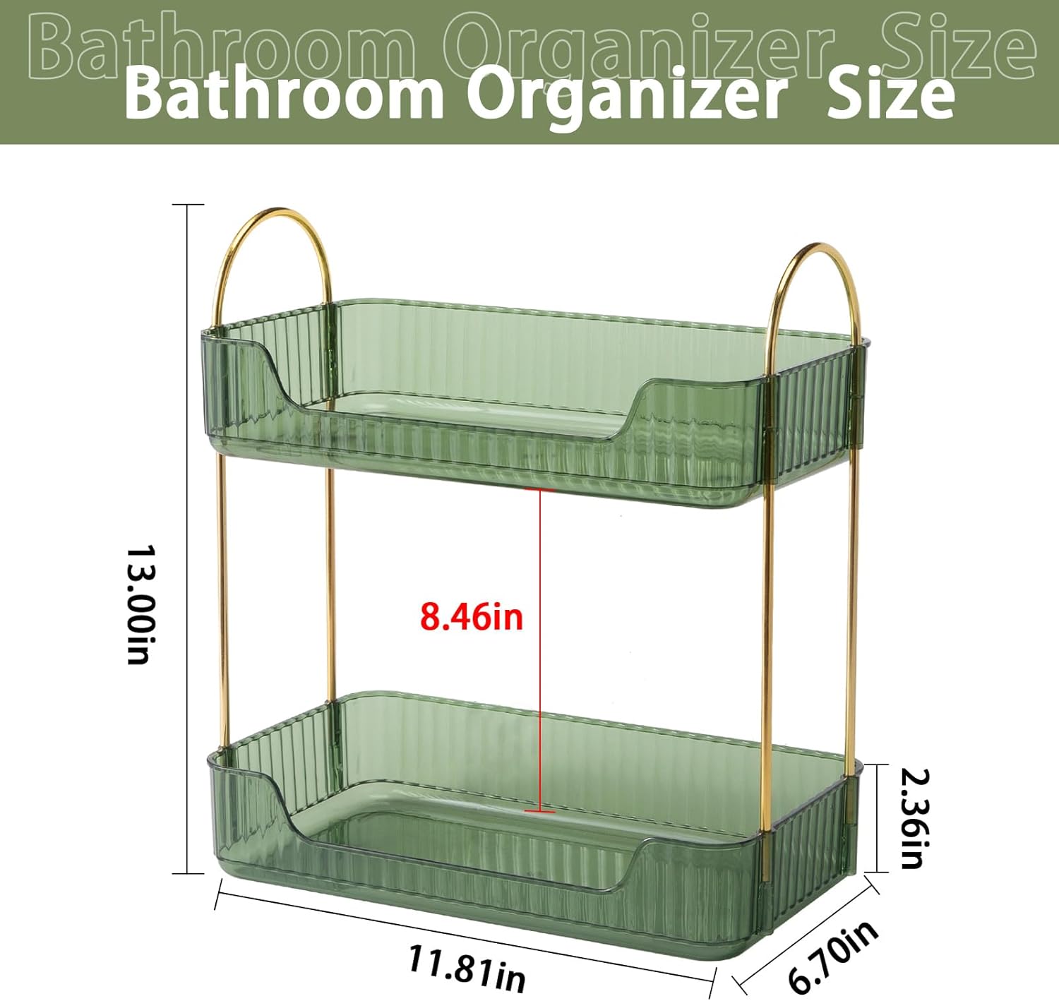 Shuang Qing Bathroom Counter Organizer - 2-Tier Makeup & Skincare Shelf in Green | Dresser & Vanity Storage