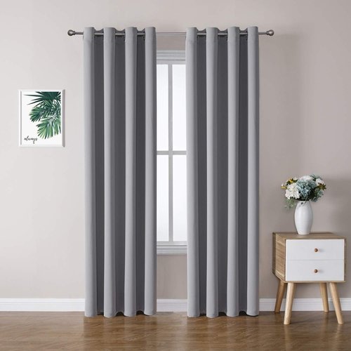 ChrisDowa Grommet Blackout Curtains - Thermal Insulated Room Darkening Panels, Light Grey, 52 x 84 Inch