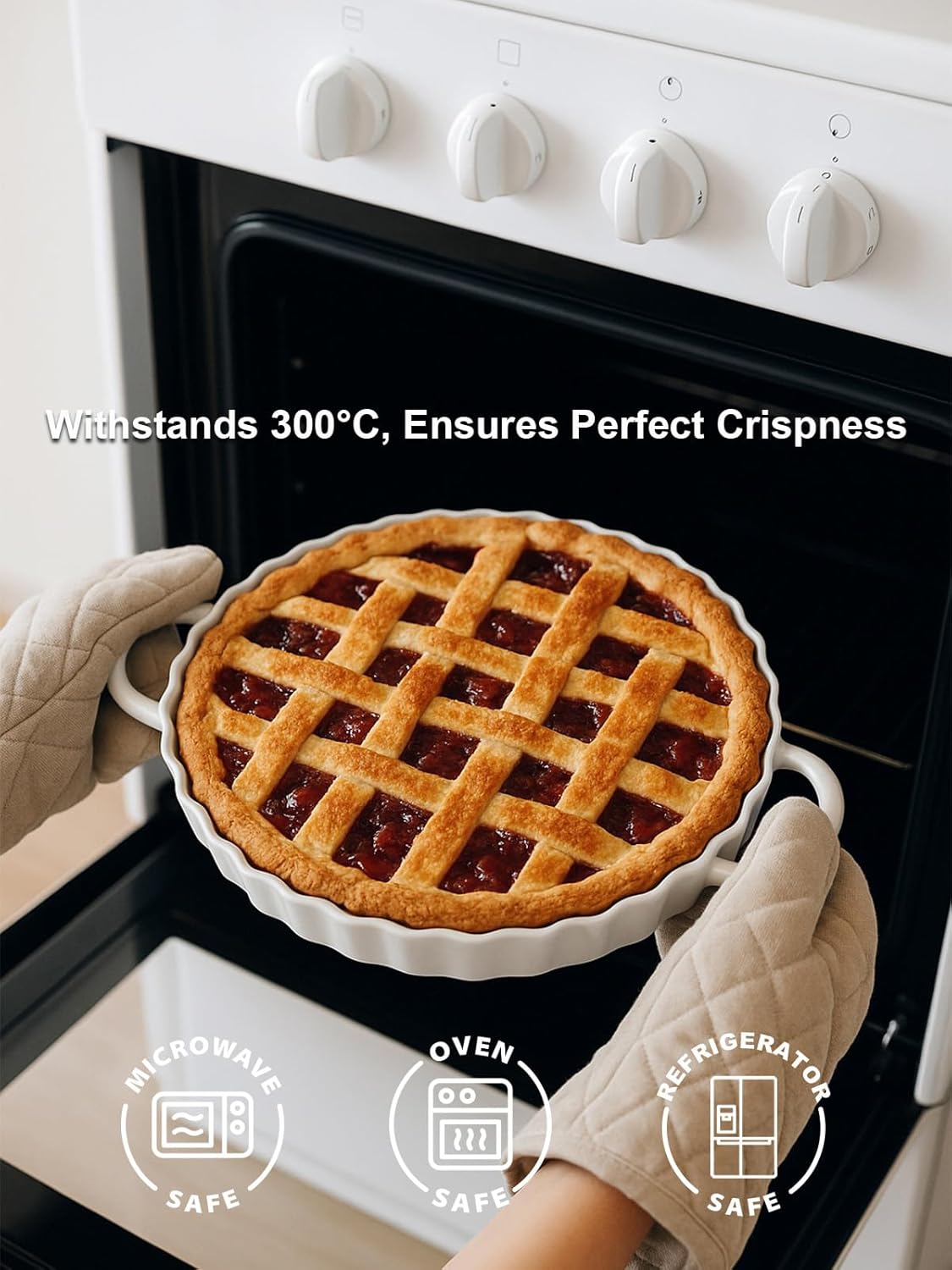 Skiennix Deep Ceramic Pie Pan - 10x2 Inch with Easy Grip Handles | Lead-Free, Oven & Dishwasher Safe, Ideal for Baking Pies, Quiches, and Casseroles