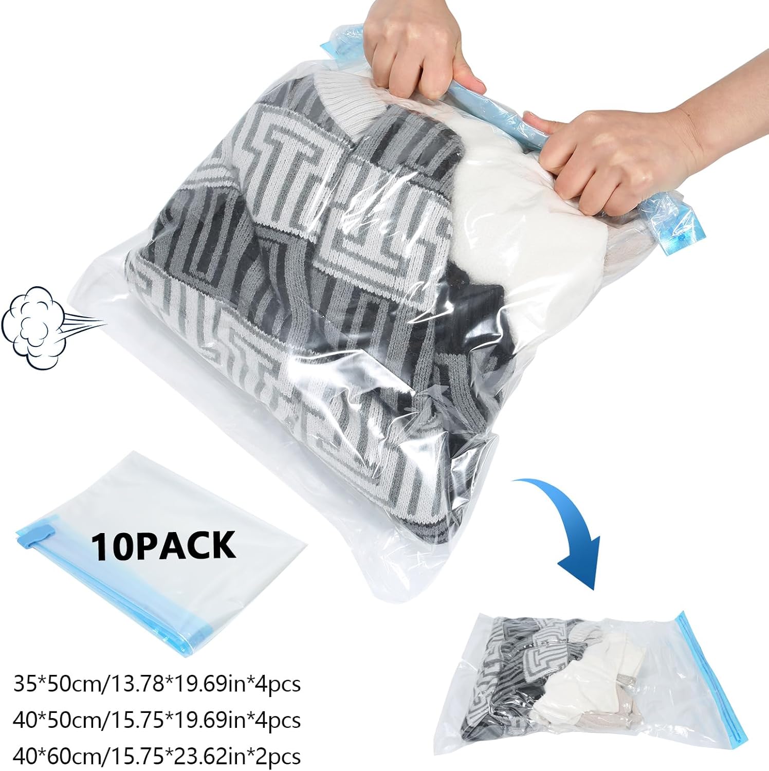 Skiennix Extra Large Heavy Duty Storage Bags Set - Waterproof Moving Totes with Handles | 6 Bags & 10 Vacuum Seal Bags for College Dorm, Travel, Camping
