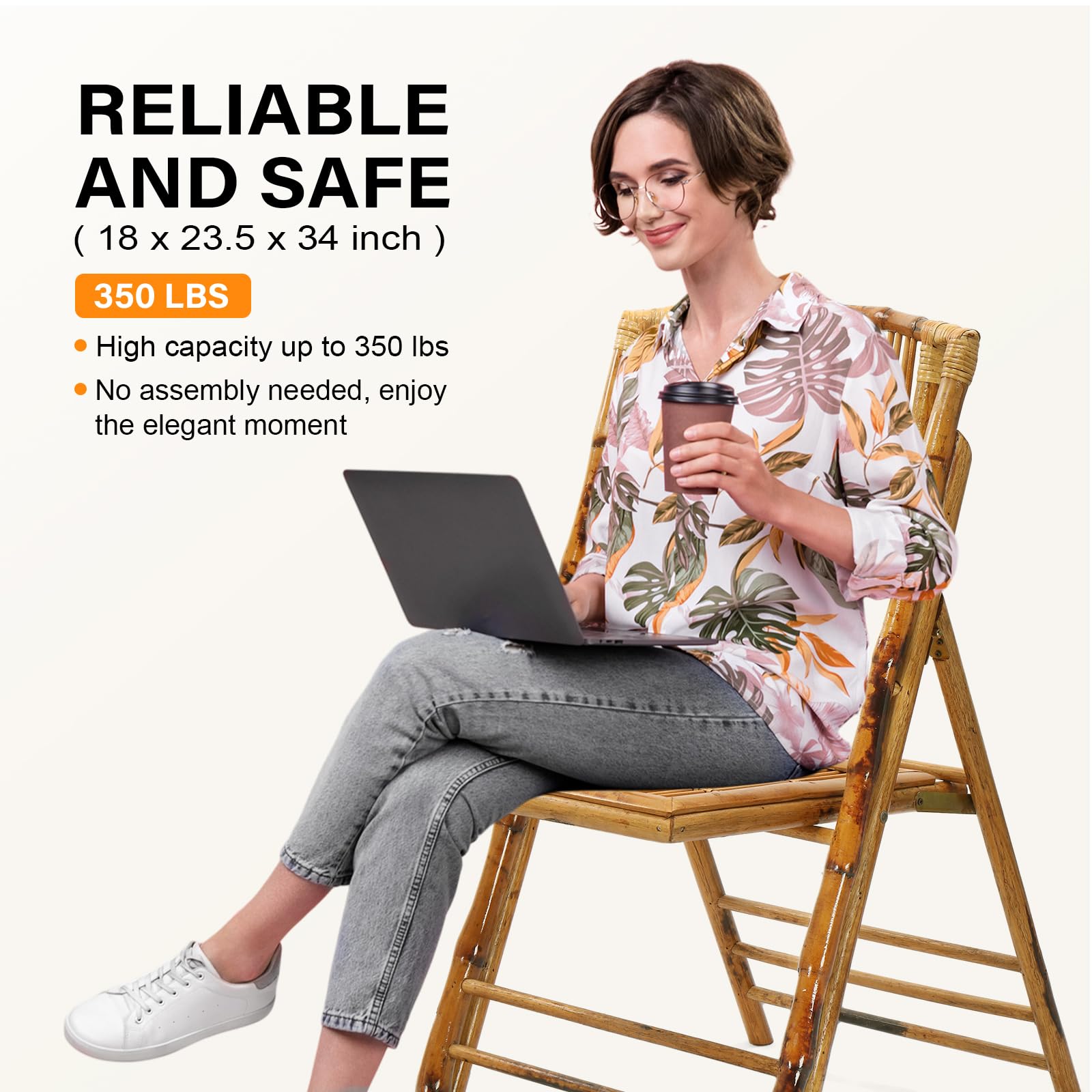 VINGLI Bamboo Folding Chair, Foldable Dining Wood Chairs Comfortable Seat for Outdoor & Indoor, Patio, Porch, Wedding, Party, Event,Brown (1 Pack)