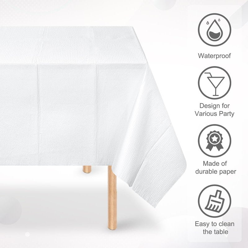Ragnhild 3 Pack White Paper Tablecloths for Rectangle Tables, 3 Ply Paper Disposable Table Cloths for Parties, Bulk Rectangle Party Table Cover for Birthday, Wedding, Anniversary, Banquet, 54x108Inch