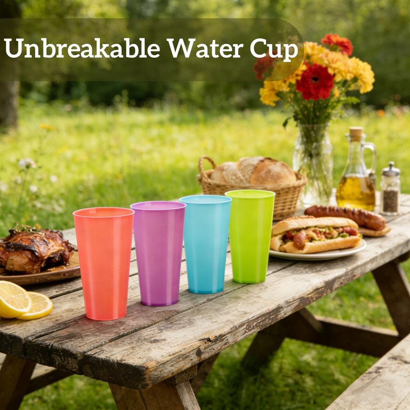 Pumtus 24 Pack Reusable Plastic Cups, 13 OZ Colorful Unbreakable Water Tumbler, Stackable Bulk Drinking Cup for Juice, Smoothies, Milk, Beverage, Outdoor, Home, Parties, BBQ Picnics