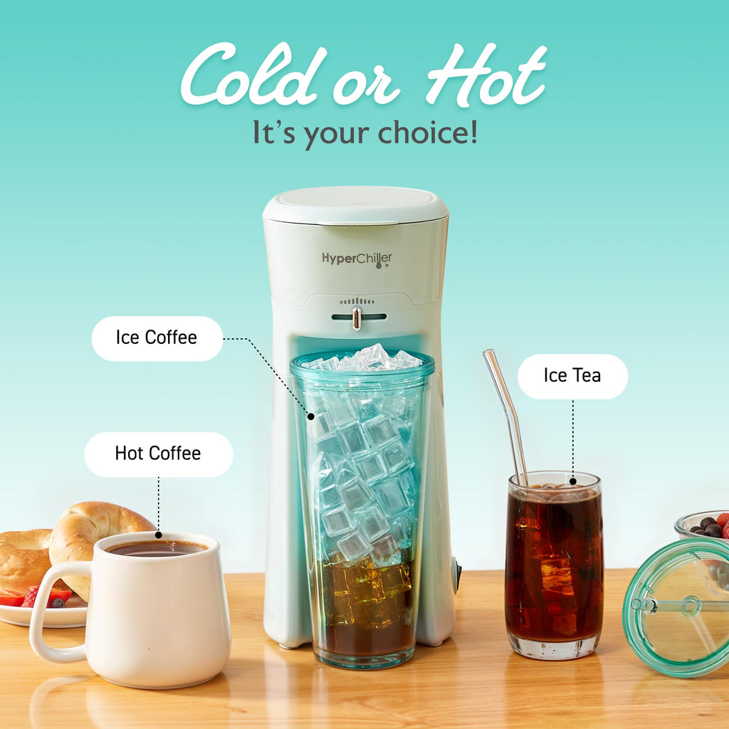 HyperChiller EHC824 Iced & Hot Coffee Maker, Adjustable Flow/Strength Lever, Includes 20 Oz. Tumbler & Reusable Straw, Compatible with Coffee Grounds, Removable, Reusable Mesh Filter, Mint