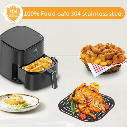 Air Fryer Grill Pan for CHEFMAN 6 Quart Paris Hilton 6 Quart 8 in 1 Air Fryer, 9.0 * 8.2'' Food Grade Nonstick Replacement Rack Parts Tray Grill Crisper Plate for CHEFMAN Air Fryer, Dishwasher Safe