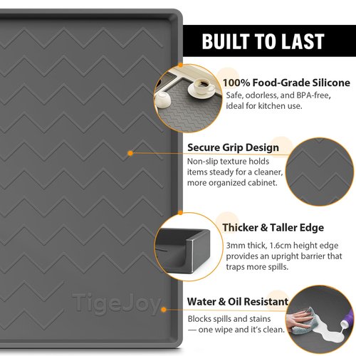 TigeJoy Under Sink Mats for Kitchen Waterproof, Leak-Proof Silicone Mat Sink Protector and Cabinet Liner, Kitchen Essentials Organizer and Storage 22" x 19" White