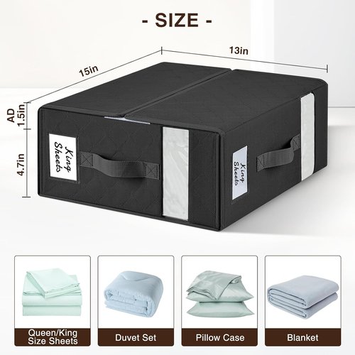 Homsorout Bed Sheet Organizers - Foldable Linen Storage with Window & Labels | XL Black 6-Pack for Bedding