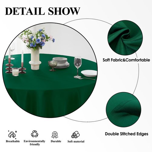 Aocoz Round Tablecloth 132 Inch 6 Pack Dark Green Tablecloths Washable Decorative Linen Polyester Table Clothes Cover for Dining Table Banquets Buffet Parties and Wedding
