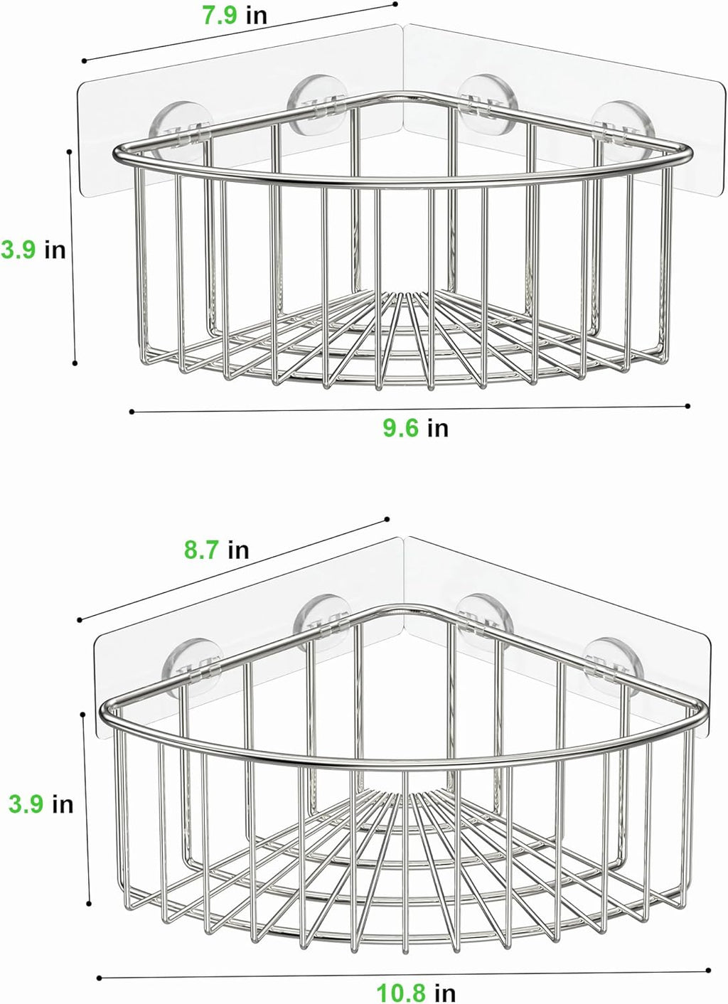 SMARTAKE Corner Shower Caddy - Deep Basket Design, Wall Mounted SUS304 Stainless Steel Organizer | Silver 2-Pack