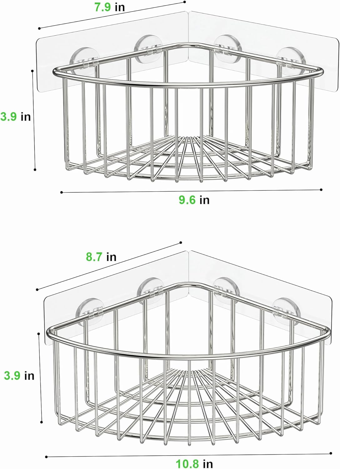 SMARTAKE Corner Shower Caddy - Deep Basket Design, Wall Mounted SUS304 Stainless Steel Organizer | Silver 2-Pack