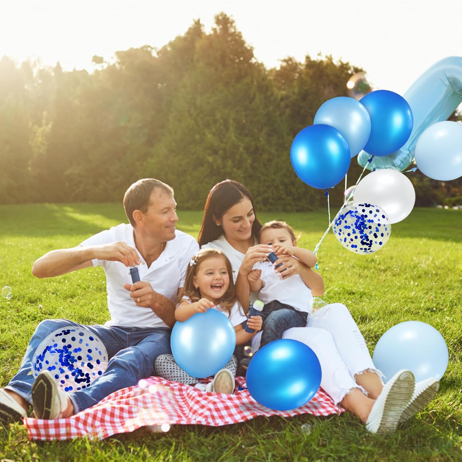 Skiennix 68-Pcs Blue and White Balloon Kit - 12-Inch Confetti Balloons for Birthday, Wedding, Baby Shower Decor