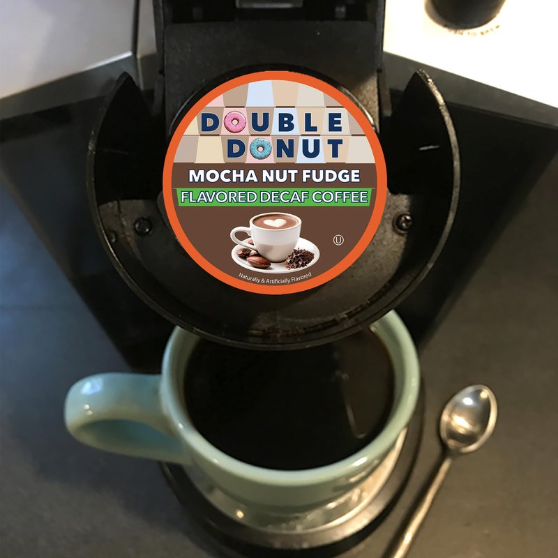 Double Donut Coffee Medium Roast Decaf Coffee Pods, Mocha Nut Fudge Flavored, for Keurig K-Cup Machines, 72 Single-Serve Capsules per Box