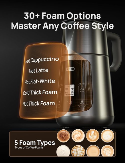 DREO Electric Milk Frother - All-in-One Foam Maker for Coffee & Latte Art | 15oz Automatic, Easy to Clean