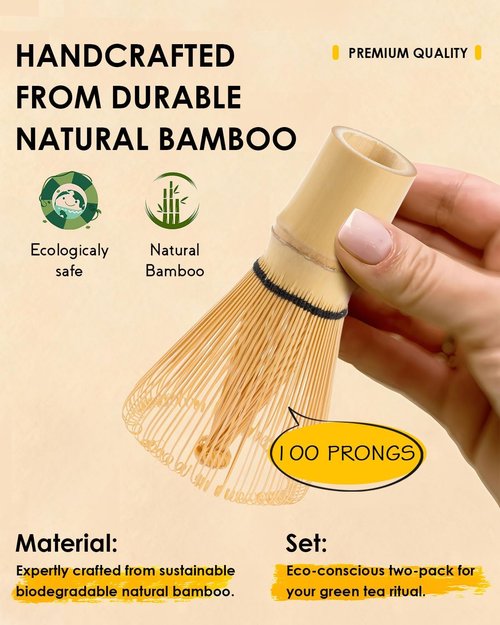 Matcha Whisk | 2-Pack Bamboo Chasen Set - Handcrafted 100-Prong Whisk for Authentic Tea Preparation