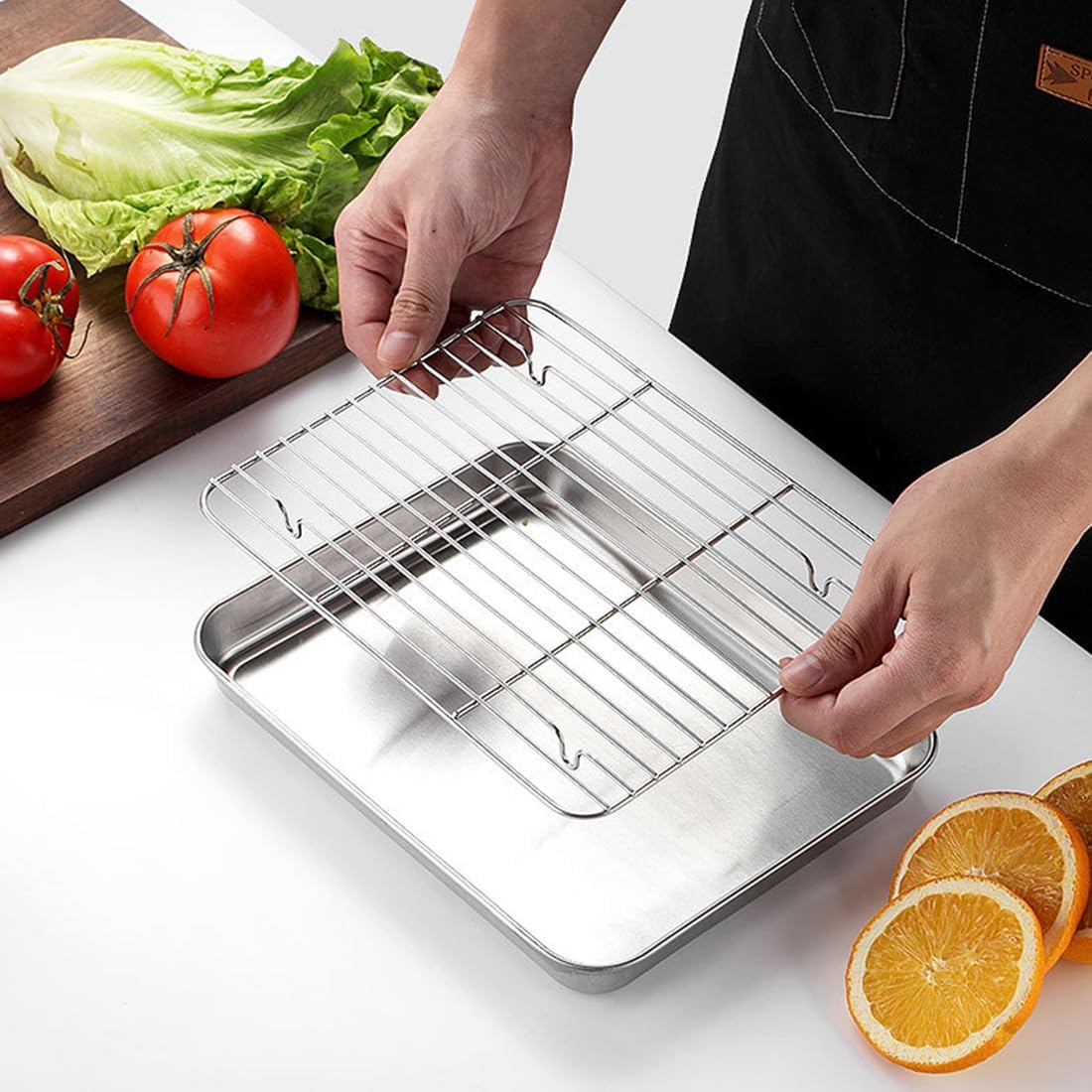 Skiennix 2-in-1 Stainless Steel Baking Sheet - Heavy Duty Oven Pan with Cooling Rack, Easy Clean