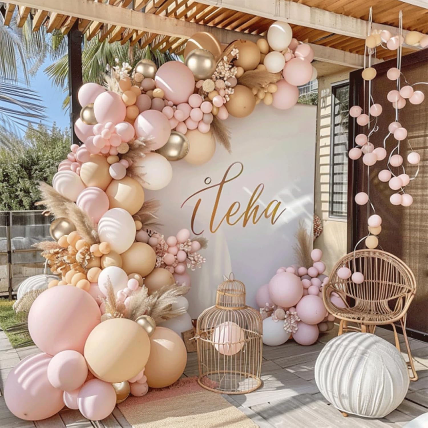 Skiennix Balloon Arch Kit - Dusty Pink & Gold Balloons for Weddings, Engagements & Parties | 10ft Decor