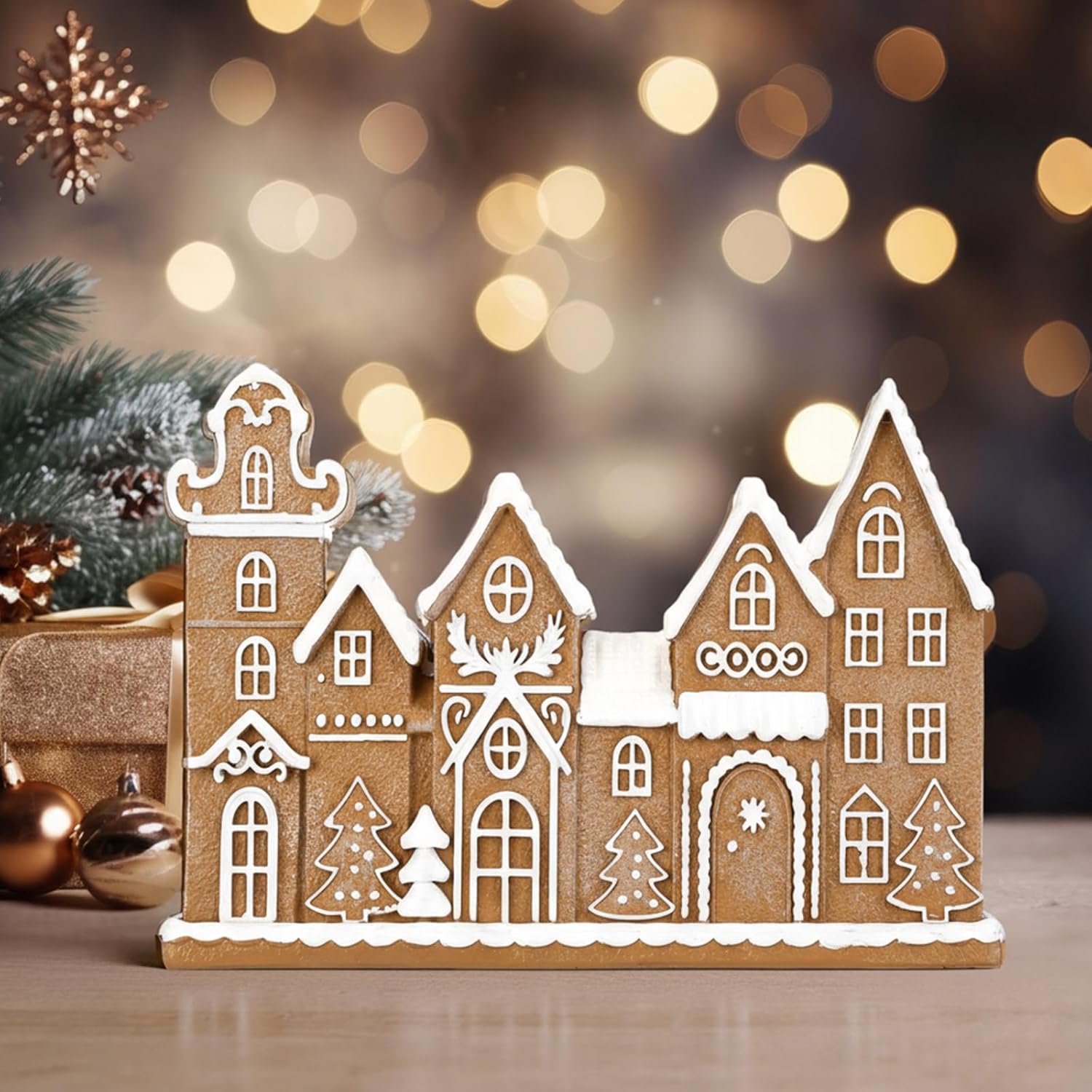 Yookeer Gingerbread House Decor - Festive Resin Collectible Figurines | Christmas Centerpiece for Home
