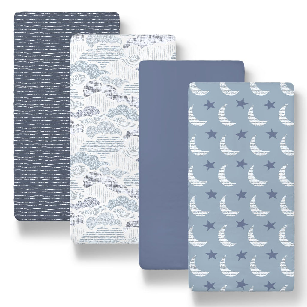 The Peanutshell Baby Bassinet Sheets 4-Pack for Girl or Boy - Soft, Oval & Fitted Baby Girls or Boys Sheet, Rectangle, Fitted Covers for Crib, Halo Bassinet Mattress - Soft Cloud