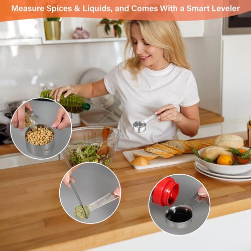 Wuzzox Stainless Steel Measuring Cups & Spoons Set of 13, Stackable Metal Measuring Cups & Spoons, Kitchen Gadgets for Cooking & Baking