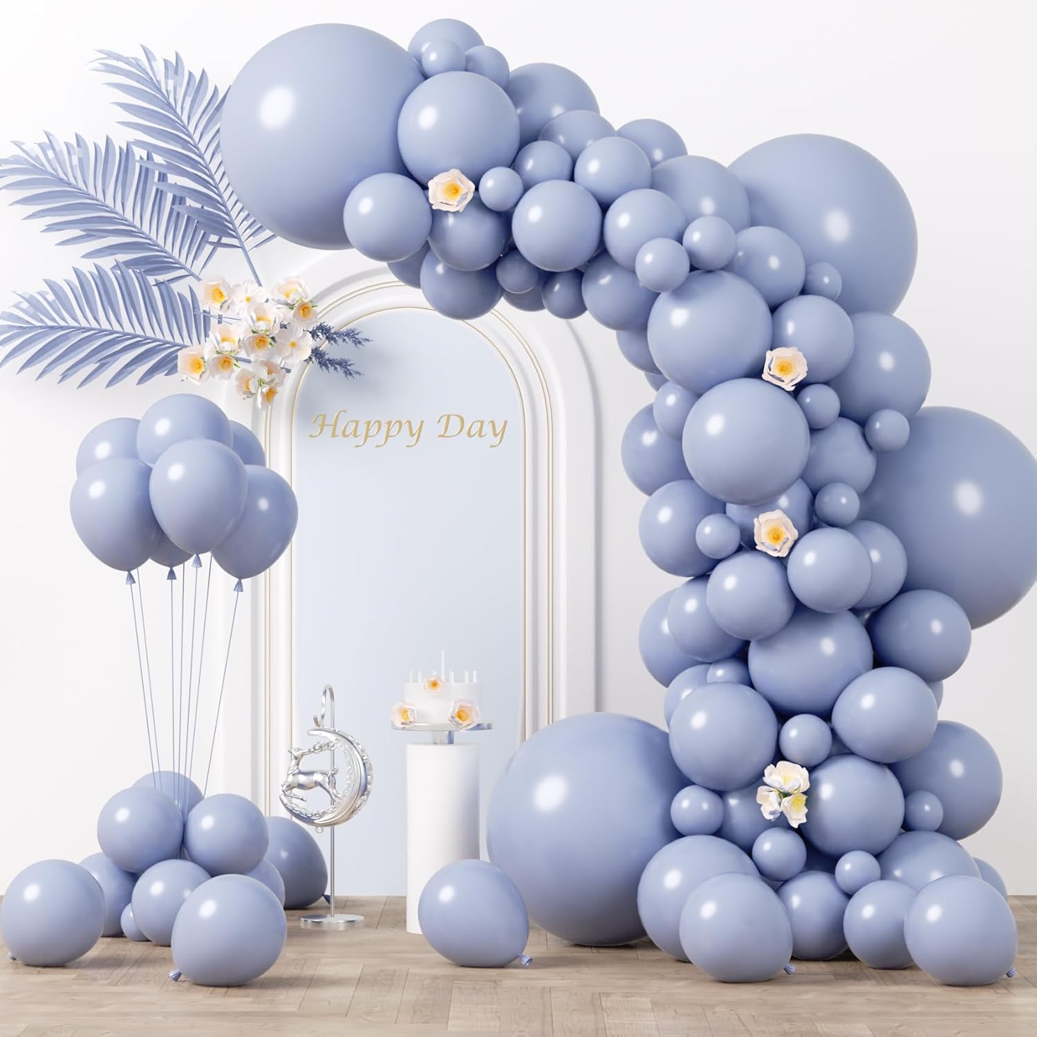 Voircoloria Dusty Blue Balloons - 130pcs in Various Sizes for Baby Showers, Weddings & Parties