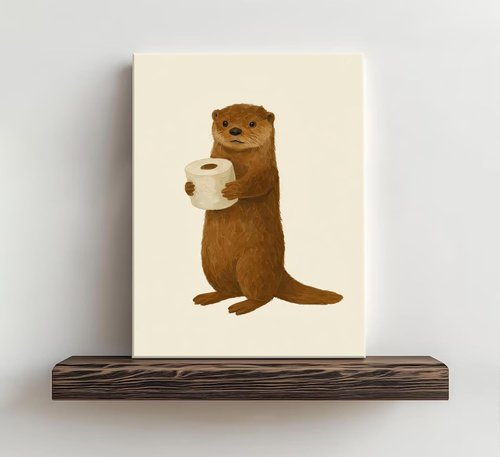 Lulsaxi Funny Otter Canvas Wall Art - Cute Bathroom Decor Print for Restroom & Home Decoration