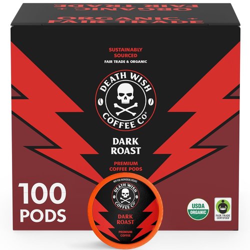 Death Wish Coffee - Dark Roast Single-Serve Pods | USDA Organic & Fair Trade, 100 Count