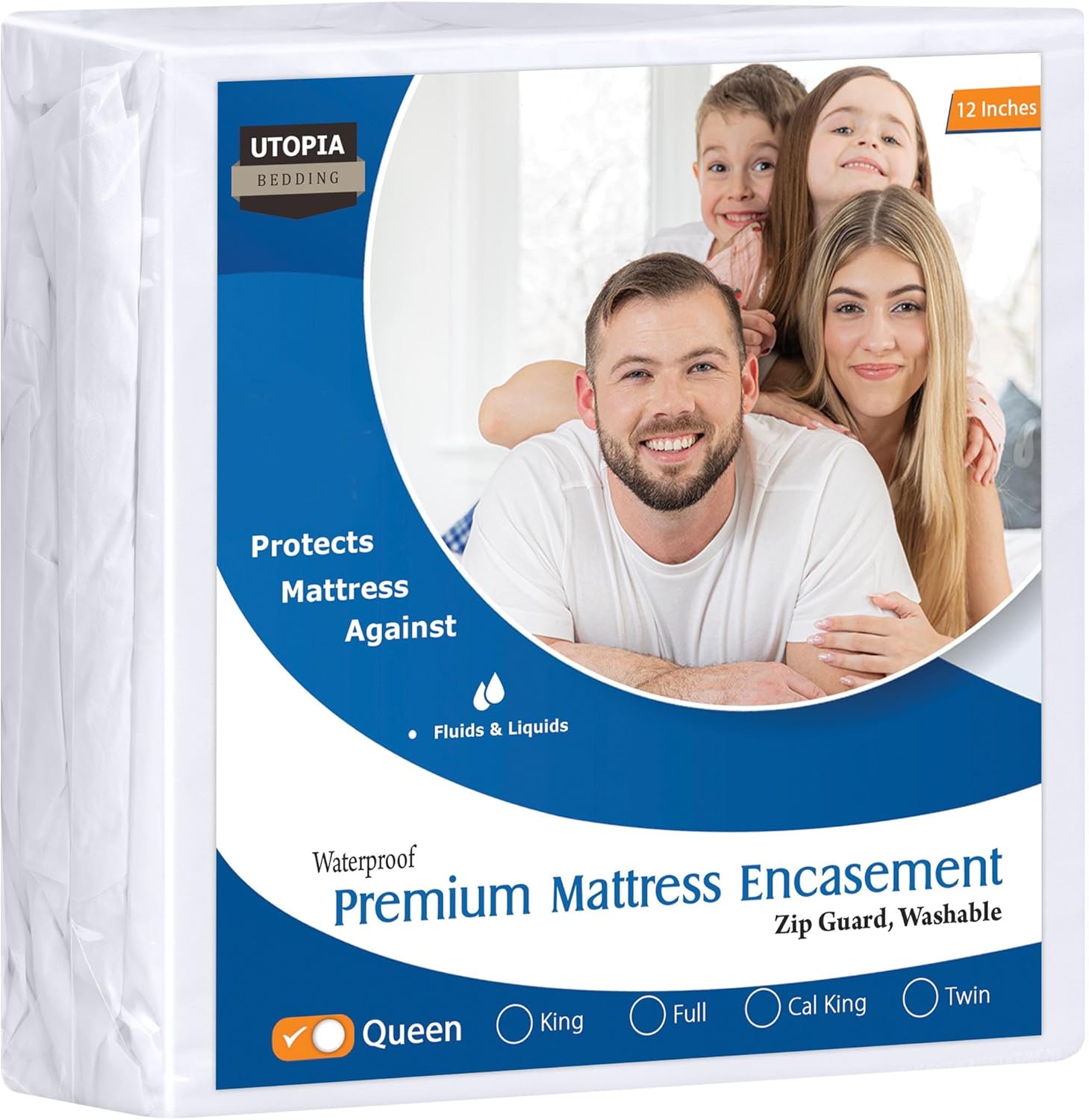Utopia Bedding Waterproof Mattress Protector - Queen Size, 12-Inch Deep, Dust Mite & Bed Bug Proof Encasement