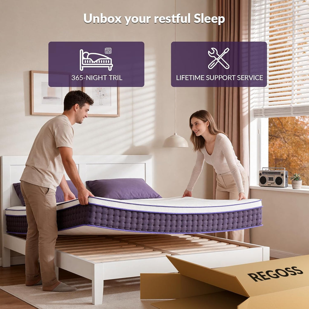 Skiennix 12-Inch Queen Mattress - Plush Hybrid with Cooling Gel Memory Foam | Cloud-Like Pressure Relief, Fiberglass-Free, 365-Night Trial