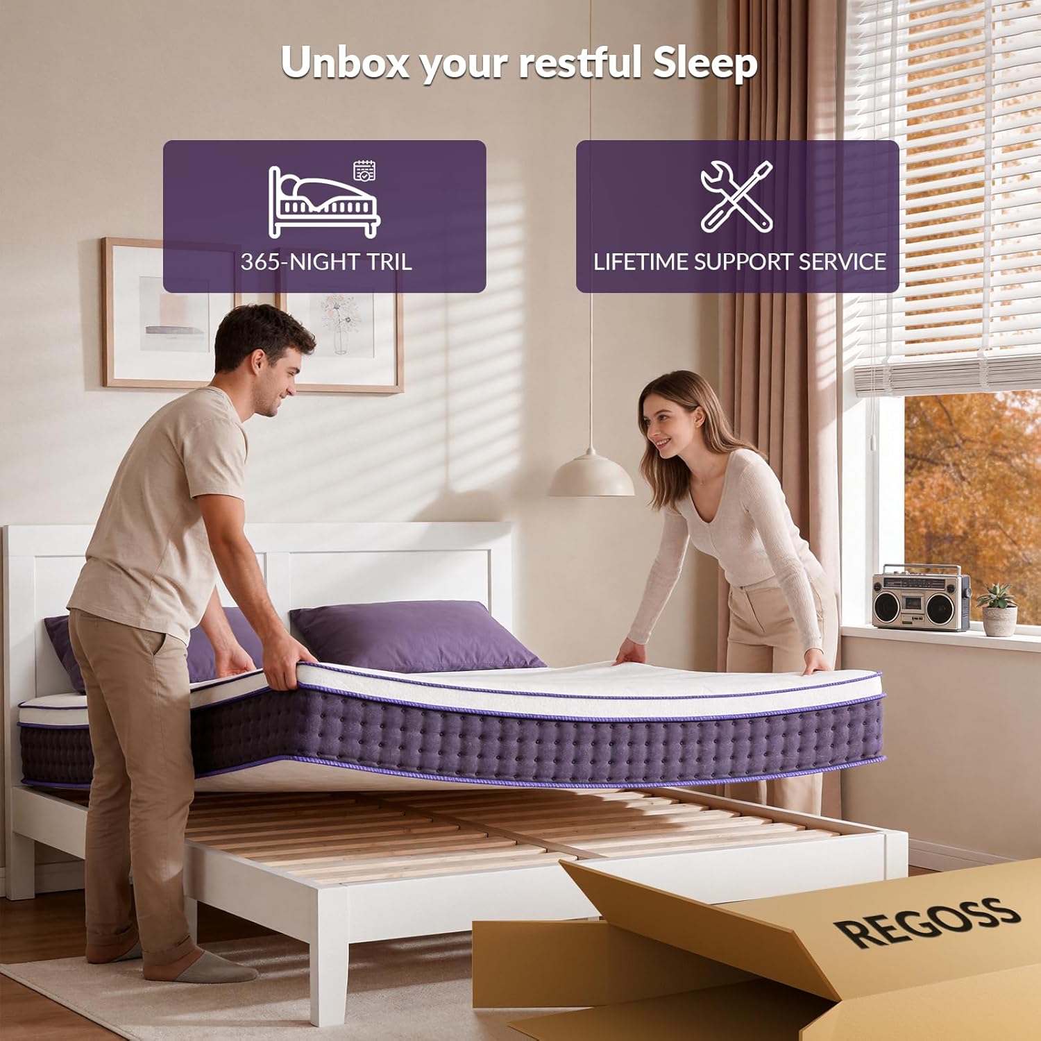 Skiennix 12-Inch Queen Mattress - Plush Hybrid with Cooling Gel Memory Foam | Cloud-Like Pressure Relief, Fiberglass-Free, 365-Night Trial
