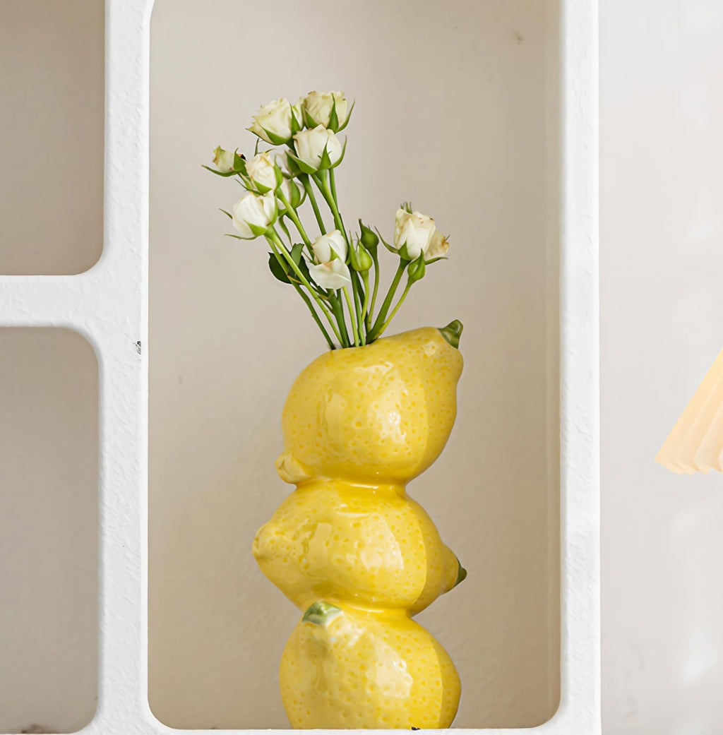 Skiennix Lemon Figurine Decor - Yellow Ceramic Bud Vase for Dining Table Centerpieces | Spring & Summer Home Decor