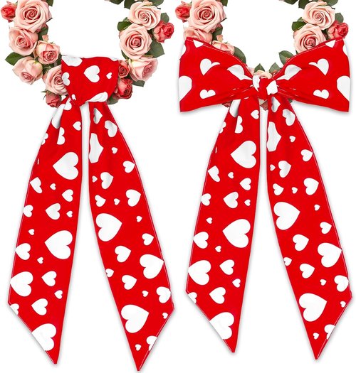 FYSUIMU Valentine's Day Wreath Sash - Red & White Heart Garland for Indoor/Outdoor Decor